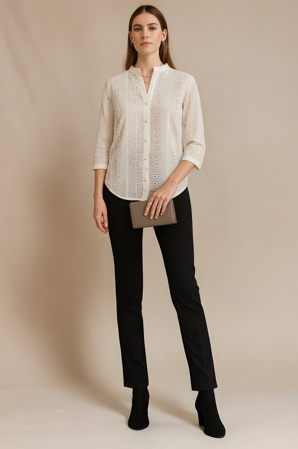 Golden Grace Flutter Sleeve Eyelet Shirt