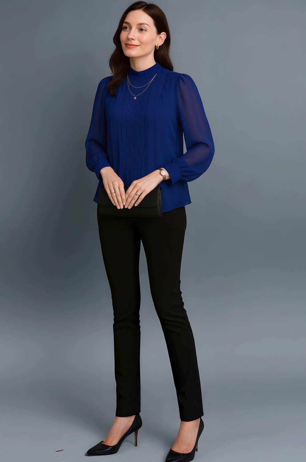 Navy Pleated Quarter Sleeve Top