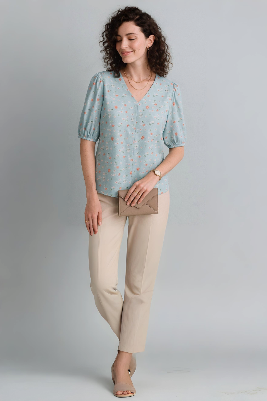 Mint Green Floral Puff Sleeve Top