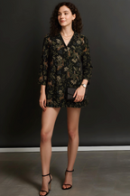 Black Jungle Print Button-Down Top