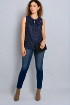Navy Sleeveless Bow Tie Top with Anchor and Polka Dot Print
