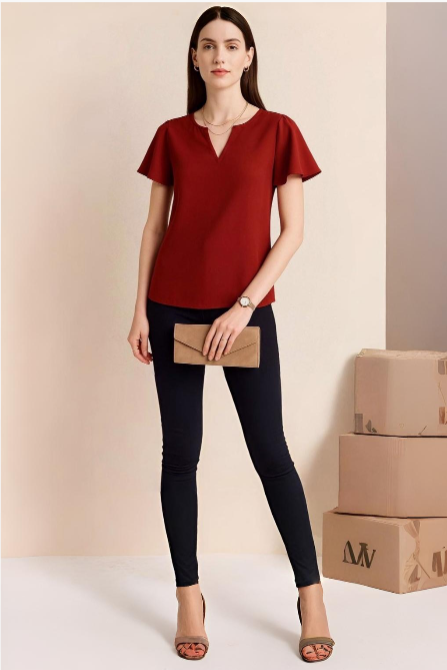 Elegant V-Neck Flutter Sleeve Top for Women