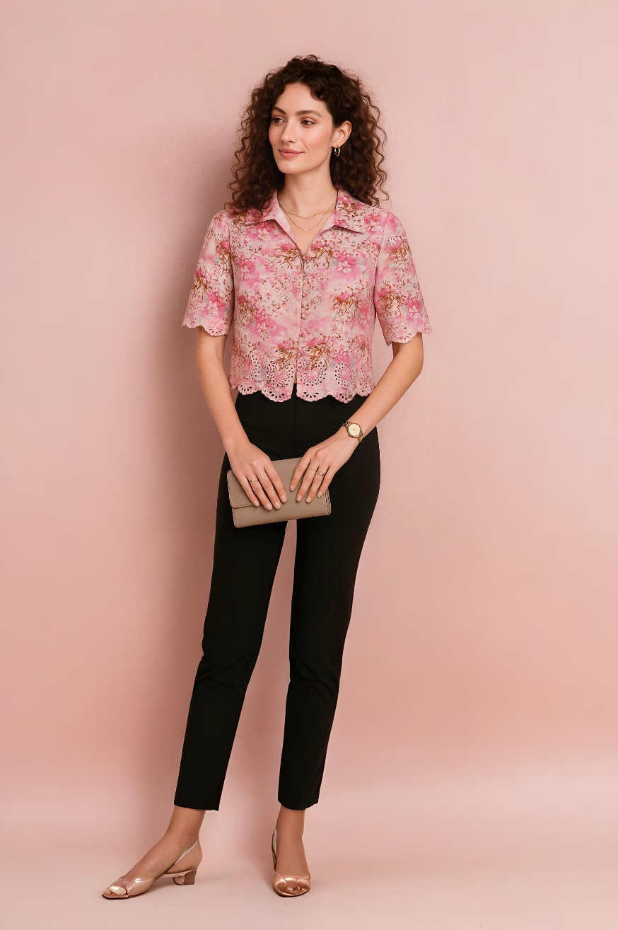 Rose Floral Lace Collar Top
