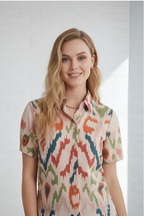 Printed Side-Ruched Casual Shirt