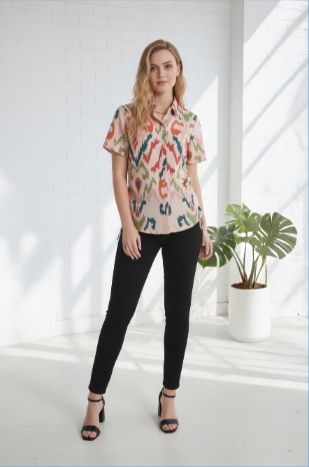 Printed Side-Ruched Casual Shirt