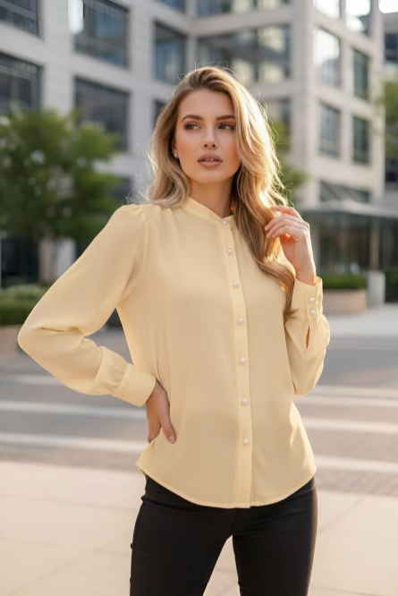 Elegant Pearl-Button Long Sleeve Shirt