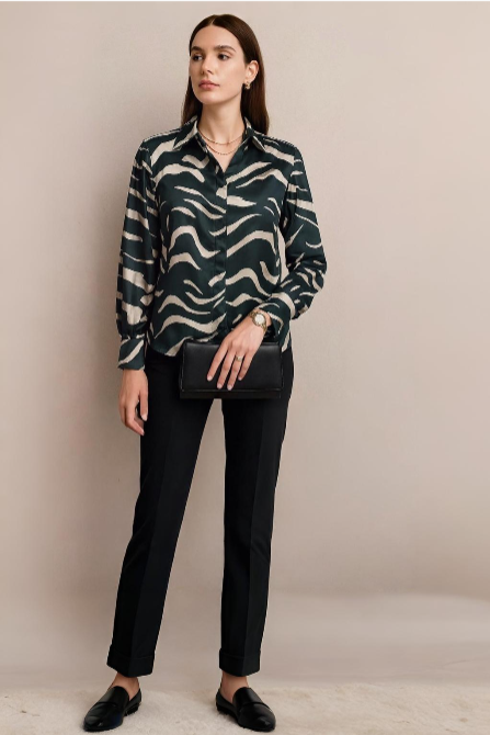 Abstract Pattern Button-Up Shirt with Long Sleeves