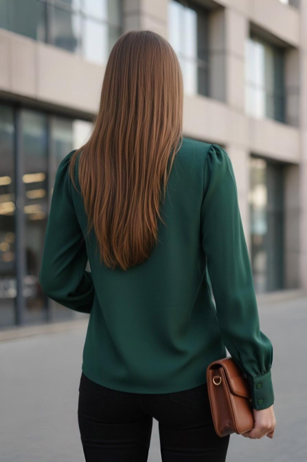 Classic High-Neck Puff Sleeve Button-Down Shirt