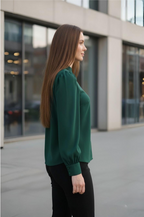 Classic High-Neck Puff Sleeve Button-Down Shirt