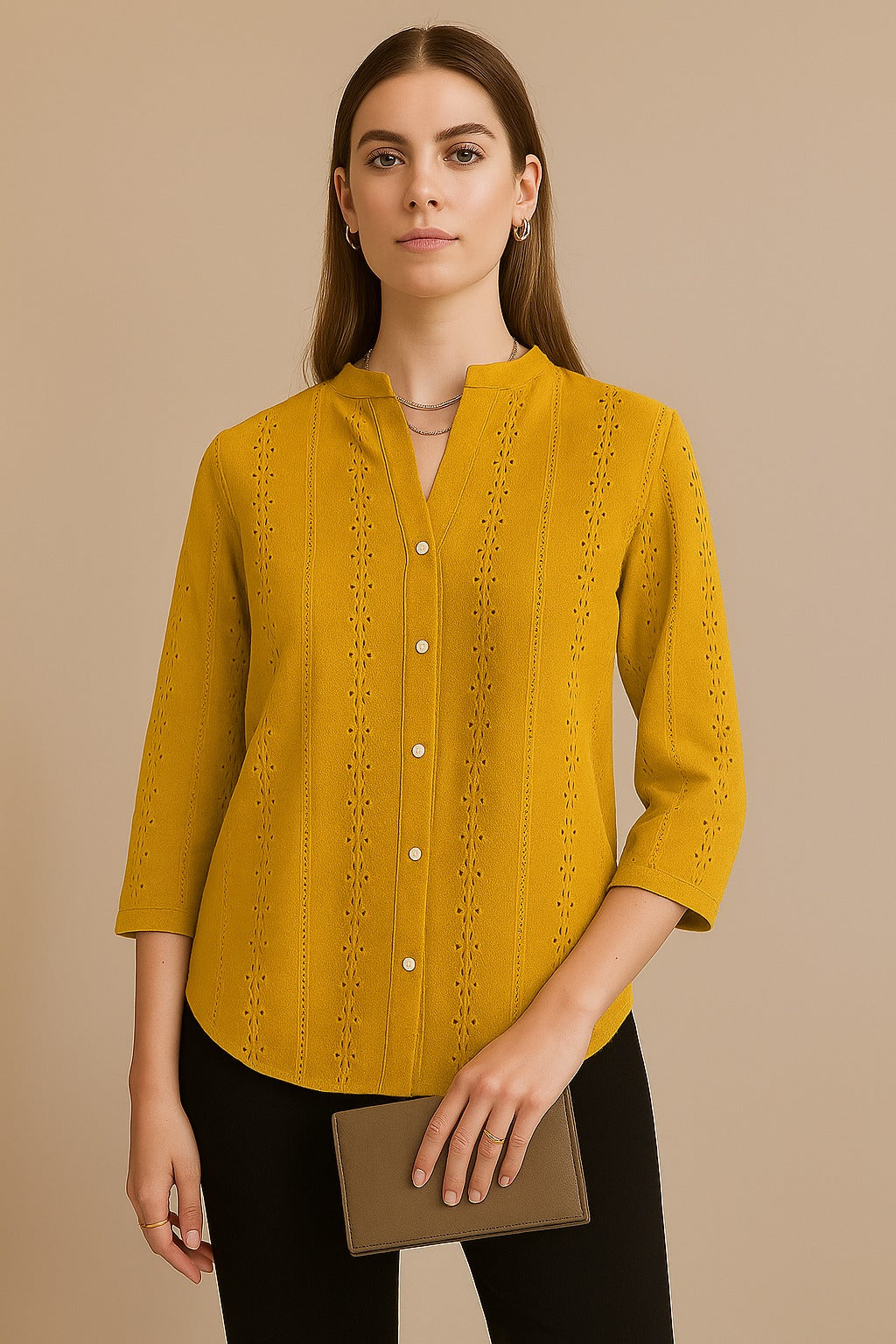 Golden Grace Flutter Sleeve Eyelet Shirt