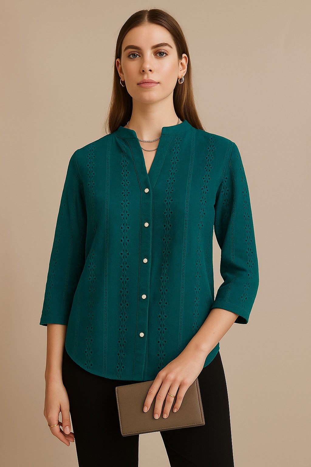 Golden Grace Flutter Sleeve Eyelet Shirt