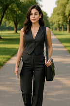 Pinstripe Sleeveless V Neck Formal Jumpsuit