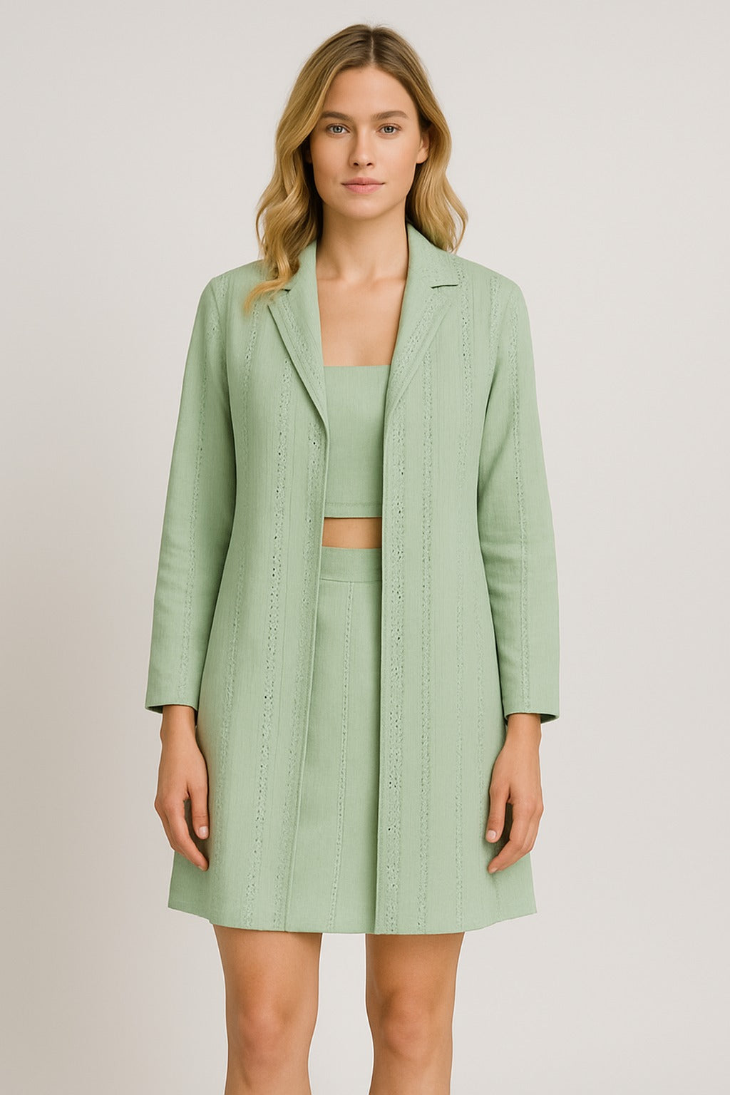 Light Green Cord Set with Textured Crop & Jacket