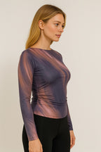 Abstract Swirl Print Fitted Top