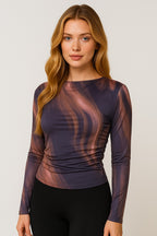 Abstract Swirl Print Fitted Top