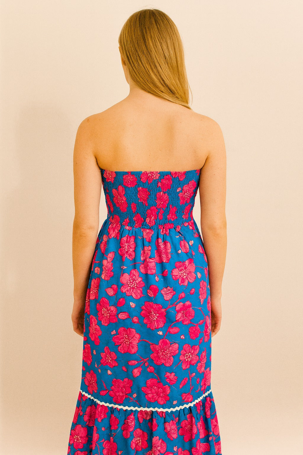 Strapless Floral Print Maxi Dress with Front Tie Detail