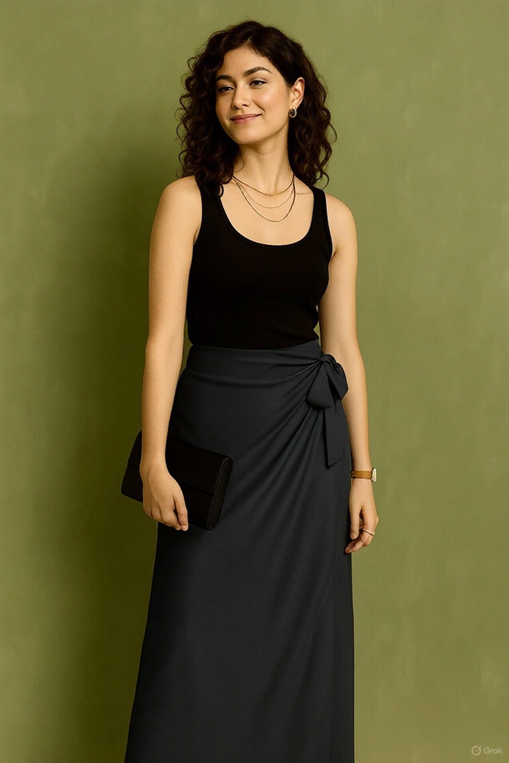 Wrap-Style Midi Skirt with Side Tie Detail