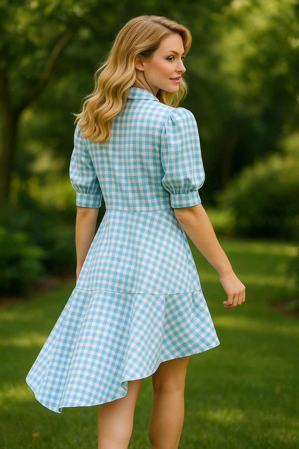 Women Blue Gingham Check Dress