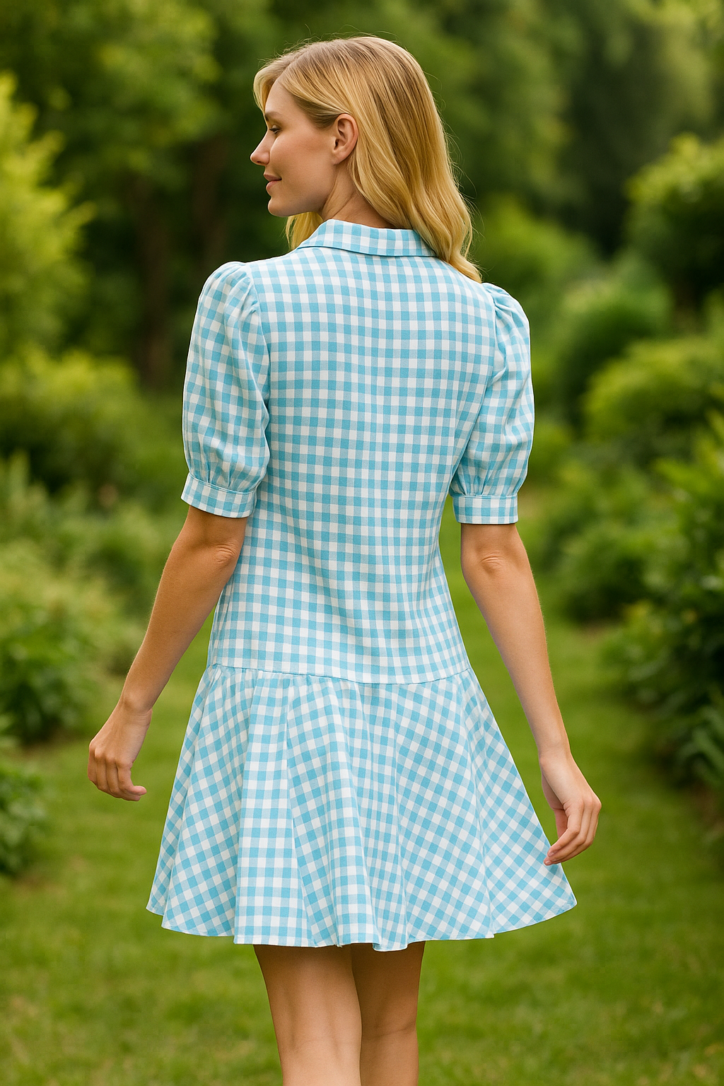 Women Blue Gingham Check Dress