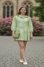 Mandala Print Flared Tunic with Three-Quarter Sleeves