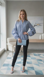 Yellow Striped Button-Down Shirt with Puff Sleeves