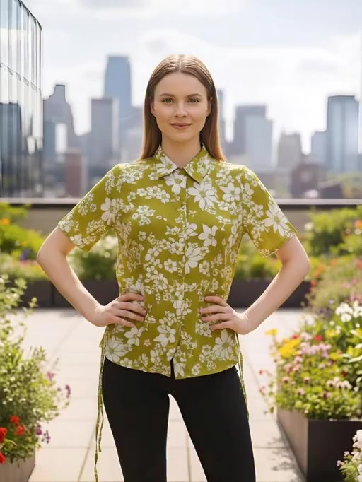 Botanical Bliss Side-Tie Short Sleeve Shirt