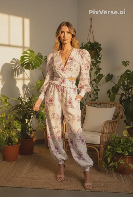 Floral Harmony Co-ord Set with Puff Sleeves