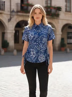 Elegant Floral Print Tie-Side Shirt Top