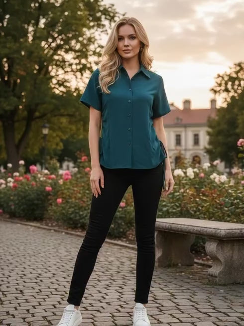 Solid Chic Side-Tie Short Sleeve Shirt