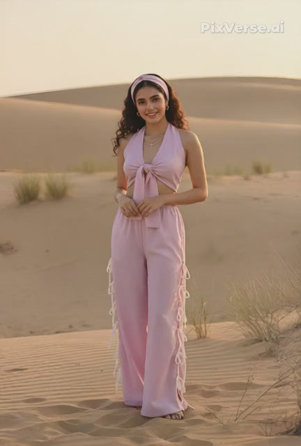 Soft Knit Bow-Tie Co-ord Set with Side Knot Detailing