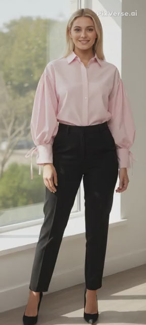 Striped Balloon-Sleeve Shirt