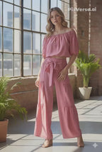 Effortless Chic Off-Shoulder Crop Top & Tiered Palazzo Pant Set