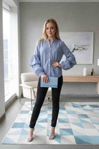 Yellow Striped Button-Down Shirt with Puff Sleeves